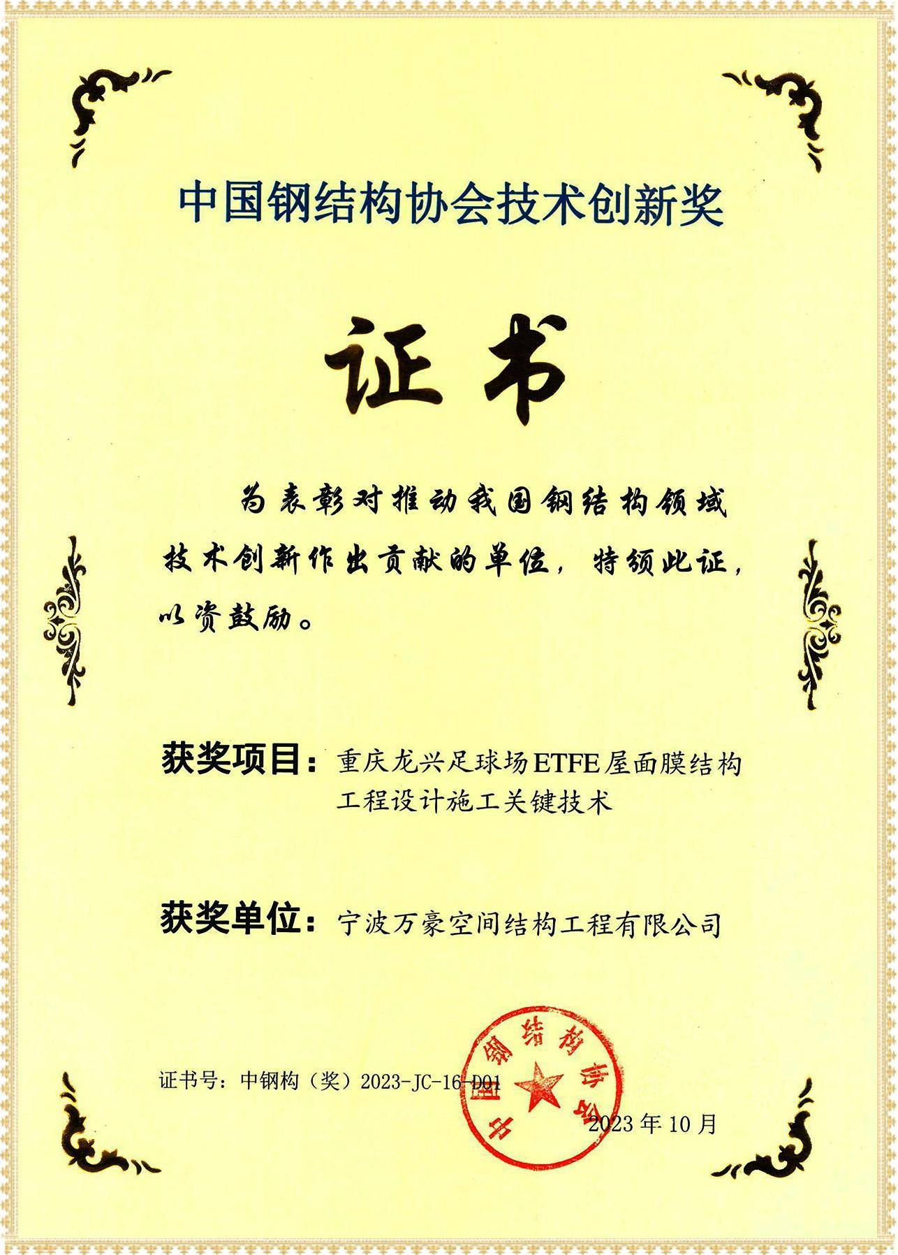 重慶龍興足球場膜結(jié)構(gòu)ETFE屋面膜結(jié)構(gòu)技術(shù)創(chuàng)新獎